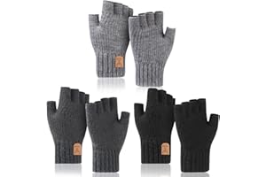 ViEinkaufen 2 Pair Fingerless Gloves Winter Warm Knitted Gloves Fingerless Gloves Thermal For Men Women Running Biking Driving Working