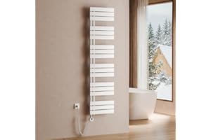 S'AFIELINA Scaldasalviette Elettrico con Termostato Bianco 1599x400mm 800 Watt Radiatore per Asciugamani con Resistenza Elettrica Timer Termoarredo per Bagno Pannello Laterale