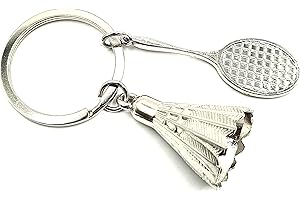 SNS Components Porte-clés en acier inoxydable avec raquette de badminton et volant, Argenté., taille unique