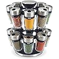 Cole & Mason Cambridge 16 Jar Spice Carousel | Premium Rotating Spice Rack | Filled Glass Spice and Herb Jars with Labels | Kitchen Storage | Spice Organiser