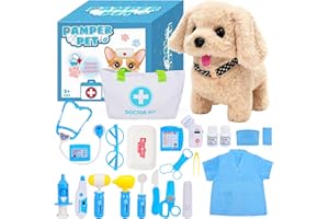 TAVADA Chien Enfant Jouet Fille 2 3 4 5 Ans Chien Interactif Robot Set avec Sac de Rangement,Réaliste Chien Peluche Qui Marche et Aboie Jouet Enfant 2 3 4 Ans
