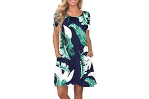 AUSELILY Abito Estivo Donna T-Shirt Casual Vestito a Manica Corta Abiti Corto con Tasche Scollo a Rotondo