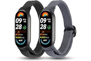 aceyoon 2 sztuki opasek na rękę do Xiaomi Mi Band 9/8, nylonowe elastyczne opaski kompatybilne tylko z Mi Band 8/9, damskie męskie (czarny i szary)