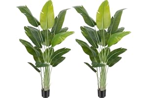 Keeplush Planta Artificial Ave del Paraíso 200 cm Planta Artificial Interior Alta con 15 Hojas, arbol Artificial Exterior Grande para Interior Casa salón Oficina dormitorios Jardín verandas (2Pack)