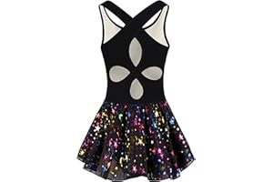 DANSHOW Girls Ballet Leotard Dance Leotard Dress Crisscross Straps Back Toddler Dance Leotard,Shiny Irregular Chiffon Skirt