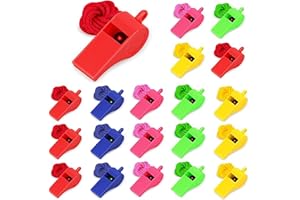 VNDKGN 20 Pcs Plastic Whistles with Lanyard Set,Kids Referee Referee Football Ref Sports Whistles with Lanyards,Loud Sturdy Wearing Comfort Ease Use for School Sport Training Security And Emergency Survival