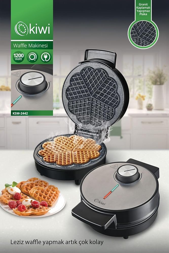 Kıwı Ksm-2442 Yapışmaz Plakalı Paslanmaz Çelik Waffle Makinesi Gümüş