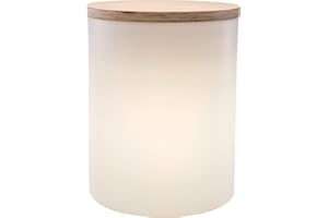 8 seasons design | 4in1 Leuchte Beistelltisch Pflanztopf Hocker Shining Drum (E27, 45cm, Ø 37 cm Holzdeckel, 10l bepflanzbar, für innen & außen, Garten, Terrasse, Balkon, Wohnzimmer, Bad) weiß