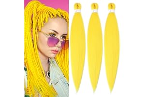 YDDM Pre Stretched Braiding Hair Braiding Hair Extensions Yellow Braids Extensions Hair 20 Inch 3packs Box Braid Hair Extensions Hair For Braiding Crochet Hair Braiding（20 Inch, Yellow#)