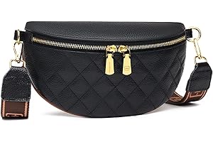 KATLEAY Sac Banane Femme, Sac Banane Femme Cuir Chic, Sac Banane Étanche Cuir Femme, Noir Sac Bandoulière Femme, Sac à Bandoulière avec Fermeture Éclair et Bandoulière Amovible, pour Bureau, Voyages