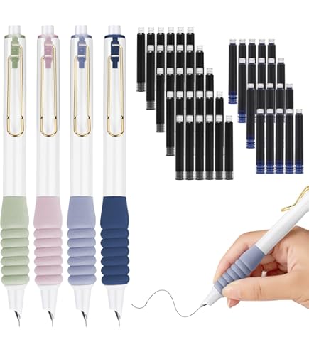 QinZiEn Stylo Plume Rétractable : 0,38 Mm, Encre Bleue Et Noire, Corps