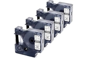 MarkField 4x Nastro 9mm Compatibile per Dymo 18443 S0718600 Industriale Nastro Etichette Autoadesive in vinile, Compatibile per Dymo Rhino 4200 5000 5200 6000, Nero su Bianco 9mm x 5,5m