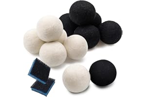 Daily Treasures 12Pcs Bio Wolle Waschbälle mit 2pcs Tierhaarentferner, Natürliche Wolle Trockner Bälle für empfindliche Haut, reduzieren Falten, (Weiß und Schwarz)