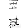 SONGMICS Kledinghanger met 3 schappen Sjaalzakken 68,8 x 35,2 x 187 cm Kleur crème wit Maximale belasting 70 kg HSR04W