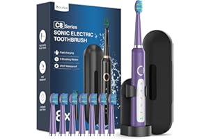 COULAX Cepillos de Dientes Electricos Sónico Adultos con 8 Cabezal - Cepillo Electrico con Estuche, 5 Modos y IPX7, Cepillos de Dientes Eléctricos Ultrasónicos para Mujer Hombres, Morado Oscuro
