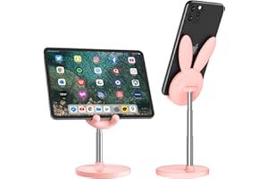 nediea Support de téléphone portable en forme de lapin mignon, angle de hauteur réglable, compatible avec la plupart des téléphones portables ou tablettes (rose)