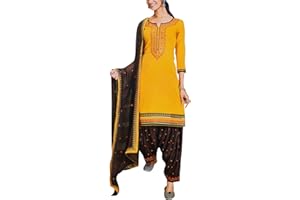 ladyline Patiala Salwar Kameez Baumwolle bestickt mit Chiffon-Dupatta