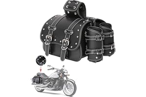 QJBOMTO High-Density Leather Motorcycle Saddlebags- Throw Over Saddle Bags,Panniers Side Bags with Cup Holder,Harley Sportster Waterproof, Side Tool Bag,Storage Tool Bag for Motorbike,Universal,1 Pair,M,Black