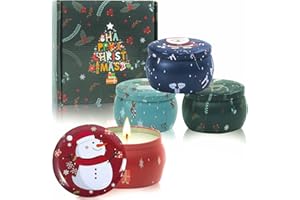 OSHINE Świąteczne świece zapachowe prezenty dla kobiet: 4-pak świec do aromaterapii, dynia, cynamon, lawenda, cytryna, 100% naturalna świeca z wosku sojowego 125 ml, przenośny blaszany zestaw upominkowy dla