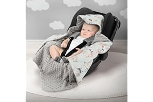Joyz Manta con Capucha para Bebé 84x84 cm Gris 100% Algodón Modelo Cebra con Minky Saco de Doble Cara para Accurucarse Toda la Temporada Universal Portabebés Ideal para el Cochecito o Silla de Paseo
