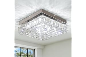 ‎FRIXCHUR FRIXCHUR 10.6 Zoll Kristall Deckenleuchte, Moderne LED quadratische Kristall Kronleuchter, Unterputz Deckenleuchte für Schlafzimmer, Flur, Esszimmer (6500K kaltweiß)