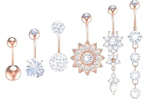 YHMALL 6 Stück Bauchnabelpiercing Bauchnabel Bauch Edelstahl Zirkon Piercing Nabelring Schmuck für Damen,6 Stile Rose Gold MEHRWEG