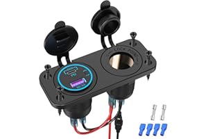 QIDOE QC 3.0 podwójne gniazdo USB USB 12 V/24 V, gniazdko elektryczne z diodami LED, przełącznik woltomierz, wodoodporne gniazdo zapalniczki, gniazdo szybkiego ładowania, 3.0, do przełączników w