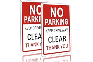 RIFEINOO 2 Pack No Parking Signs Outdoor, Keep Driveway Clear Sign, 300mm x 200mm Large Reflective Aluminium Metal Warning Safety Signs for Gate Yard Weatherproof Pre-Drilled Holes Easy Mounting Red