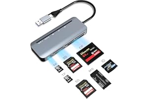 CLICKFISH Lector de Tarjetas SD Múltiples, 7 en 1 USB3.0 USB-C Doble Conector Lector Tarjetas de Memoria de Adaptador Concentrador para SD/TF/MS/XD/CF, Memory Stick Pro Duo Adaptador para SDXC, SDHC, SD, MMC