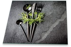 DECORWELT Cubierta gris de vitrocerámica - placa de corte, 1 pieza, 60 x 52 hierbas - tabla de protección contra salpicaduras, protector de vidrio de seguridad