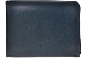 Dossier de Mano Dynamic Classic - Tamaño A4 y A5 - Carpeta Ejecutiva con Cierre de Cremallera. Exterior en Piel Vegana en acabado Notairé con Interior en Tela by Office Box. (A4-Folio, Azul)