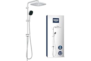 GROHE Vitalio Comfort 250 Flex - Shower System with Diverter (Square 25cm Head Shower 2 Spray Rain & SmartRain, Square 11cm Hand Shower 2 Spray: Rain & Jet, Hose 1.5m, Water Saving), e, 26698001