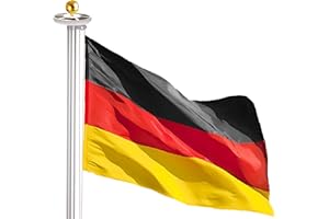 BRUBAKER Aluminium Fahnenmast 6m inkl. Deutschland Flagge, Solar Fahnenmastlicht und Kugelspitze Gold - Flaggenmast mit Bodenhülse + Deutschlandfahne + Solar-Licht mit 26 LEDs - All-in-One Set