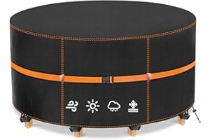 MUPAS Okrągły pokrowiec na stół ogrodowy, wodoszczelny, wiatroszczelny, do dużych obciążeń, tkanina Oxford 420D, ulepszona plandeka na meble ogrodowe, stół ogrodowy, zestaw do siedzenia, 130 x 71 cm