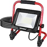 LED Baustrahler 50W, HYCHIKA LED Flutlicht 5500 LM 6500K, Wasserdichtes IP65 Arbeitsleuchter Drehbar, 3 m Kabel mit Stecker f