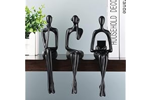 XYQXYQ Estatuas de resina para decoración de pensador, 3 esculturas abstractas sentadas, figuras de escritorio para estantería, decoración de mesa dorada para oficina en casa, sala de estar, centro de