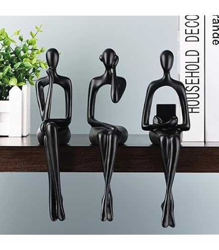 3 Statuette Pensatore In Resina Dorata - Decorazione Moderna Per Casa E Ufficio