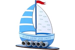 WWISTOA Taufgeschenke Jungen ，geschenke zur taufe，Taufgeschenke Jungen Blau Holz，Geburt Taufe Geldgeschenk，Taufe Geschenk für Mädchen und Jungen-19x16cm. (Blau)