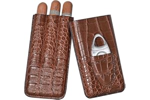 ‎VOLENX Volenx Zigarrenetui, 3 Tube Humidor mit Zigarrenschneider, Tragbarer Reise Humidor Zigarren aus Krokodile Getreide Leder, Tolle Geschenke für Männer (Braun)
