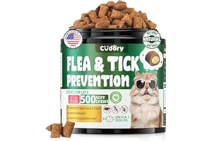 CUDORY Flea and Tick Support for Cats – 500 Crunchy & Creamy Chews, Cat Flea Chewables with Skin & Coat Support – Oral Supplement for All Breeds & Ages – Natural Chicken Flavor