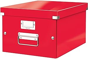 Leitz WOW Caja de Almacenamiento A4, Gama Click & Store, Caja de Cartón Mediana para Almacenaje, Rojo, 60440026