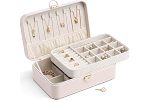 Vlando Schmuckkästchen Mädchen Damen, Doppelschicht Schmuckkasten, Abschließbare Schmuckschatulle, Schmuckaufbewahrung Box für Ringe Ohrringe Armbänder Halsketten, Schmuckkoffer