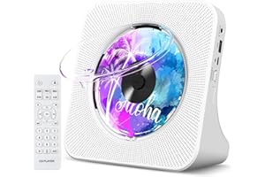 Tragbarer CD-Player mit Bluetooth, Gueray Desktop für zu Hause, Eingebaute Doppelte HiFi-Lautsprecher, AUX-Kopfhöreranschluss, UKW-Radio Boombox mit Fernbedienung, USB-Anschluss, LCD-Display, Weiß