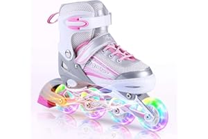 Kuxuan Saya Girls Pink Adjustable Inline Skates with Light up Wheels