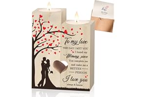 STARTSEITE Valentines Gifts for her - Gifts for Couples, Heart-Shaped Colored Print Wooden Candle Holders, Customised Girlfriend Gifts with Greeting Cards for Birthday, Anniversary & Wedding Decoration