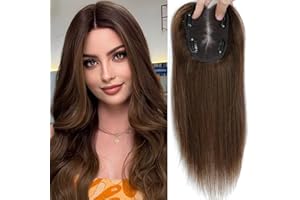 SARO-UP Human Hair Toppers for Women Real Human Hair Topper with Thinning Hair Clip In Topper Hairpieces 40g No Bangs 10 * 12CM Swiss Base Wiglets Top Hair Toppers 12Inch Medium Brown