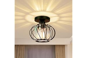 ‎FRIDEKO HOME FRIDEKO HOME Deckenleuchte Schwarz Kristall Kronleuchter Ø19cm,Modern Deckenlampe Metal Rund Lampenschirm E27 Lampe Decke für Schlafzimmer Wohnzimmer Küche Flur (schwarz.Ø19cm)