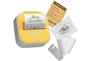 COLORWING Stampante T02 Mini Stampante con 3 Rotoli di Carta Stampante Adesiva Tasca Sticker Maker Stampante Termica Portatile Bluetooth per Diario, Note, Foto, Compatibile con iPhone iPad Android, Giallo