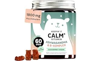 ‎BEARS WITH BENEFITS Keepin'It Calm Vitamin - Ashwagandha 1800mg mit Vitamin B1, B2, B6, B12 - mit Withanolide - Schlafbeere - 60 Stück (1 Monat Vorrat) - Zuckerfrei, Vegan - Bears with Benefits