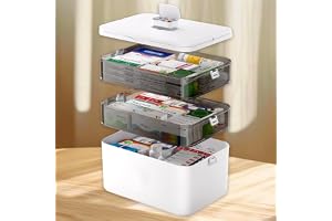 YYTECH 3 nivåer läkemedelsförvaring medicinväska arrangör läkemedel förvaringslåda med lock, familjenödlåda, medicinlåda med bärbart handtag 31 × 16,5 × 25,5 cm